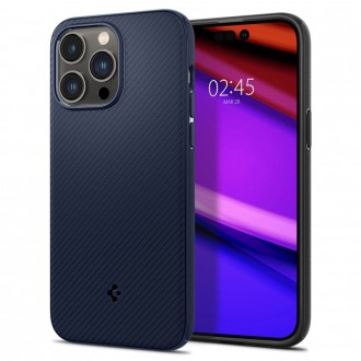 Mėlynas originalios matinės tekstūros dėklas "Spigen Mag Armor" telefonui iPhone 14 Pro Max