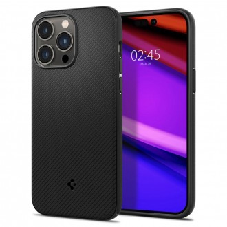 Juodas originalios matinės tekstūros dėklas "Spigen Mag Armor" telefonui iPhone 14 Pro 