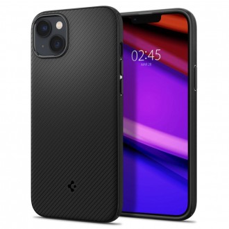 Juodas originalios matinės tekstūros dėklas "Spigen Mag Armor" telefonui iPhone 14 