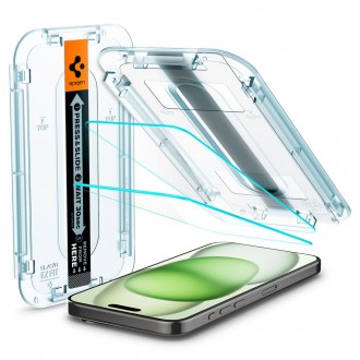 Apsauginis stiklas "Spigen Glas.Tr ”EZ FIT” (2-vnt) su montavymo rėmeliu telefonui iPhone 15 Plus