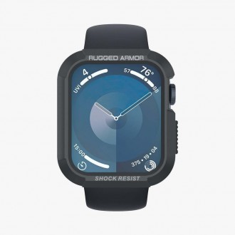 Tamsiai pilkas dėklas "Spigen Rugged Armor" laikrodžiui Apple Watch 4 / 5 / 6 / 7 / 8 / 9 / SE (44 / 45 MM)