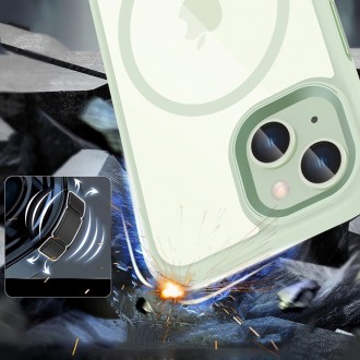 Skaidrus dėklas su žaliomis detalėmis "Tech-Protect Magmat Magsafe" telefonui iPhone 15