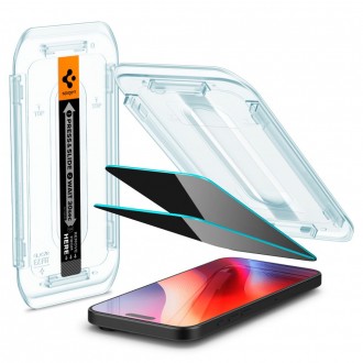 Privatumo suteikiantis apsauginis stikliukas "Spigen Glas.Tr ”EZ FIT Privacy (2-vnt)" su montavimo rėmeliu telefonui Apple iPhone 16 Pro Max
