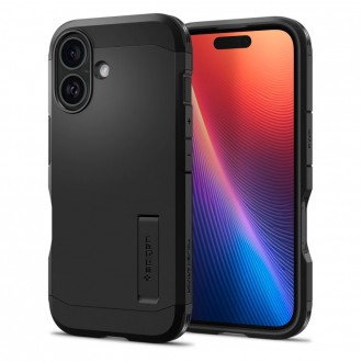 Juodos spalvos dviejų sluoksniu dėklas/stovas "Spigen Tough Armor Mag Magsafe" telefonui Apple iPhone 16 Plus