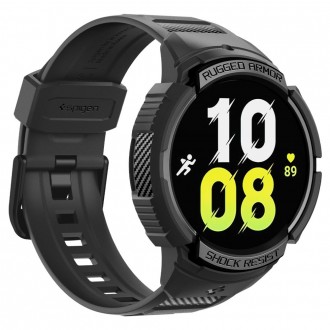 Juodos spalvos sportinio stiliaus apyrankė/dėklas "Spigen Rugged Armor Pro" laikrodžiui Galaxy Watch 6 (40 MM)