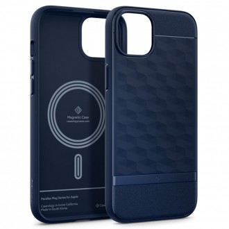 Mėlynas 3D dizaino dėklas "Spigen Caseology Parallax Mag Magsafe" telefonui iPhone 15 