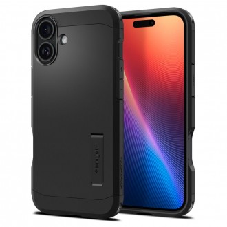 Juodos spalvos dviejų sluoksniu dėklas/stovas "Spigen Tough Armor Mag Magsafe" telefonui Apple iPhone 16 