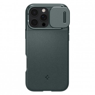 Žalias tekstūrinis dėklas su kameros apsauga "Spigen Optik Armor Mag Magsafe" telefonui Apple iPhone 16 Pro 