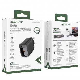Įkroviklis Acefast A98 30W GaN USB-C / USB-A juodas