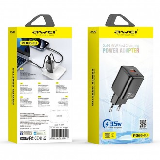 Įkroviklis Awei PD66-EU 35W GaN USB-A / USB-C baltas