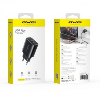 Įkroviklis Awei PD85-EU 22.5W USB-A / USB-C juodas