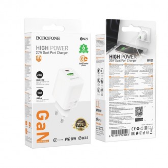 Įkroviklis Borofone BN27 20W USB-C / USB-A baltas
