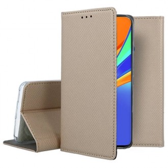 Auksinės spalvos atverčiamas dėklas Xiaomi Redmi Note 10 Pro telefonui "Smart Magnet"