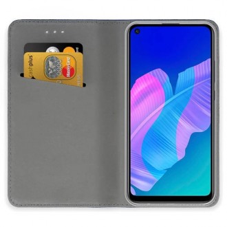 Auksinis atverčiamas dėklas Huawei P40 Lite E telefonui "Smart Book Magnet"
