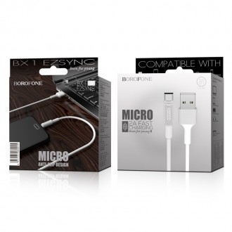 Baltas USB kabelis Borofone BX1 microUSB 1.0m
