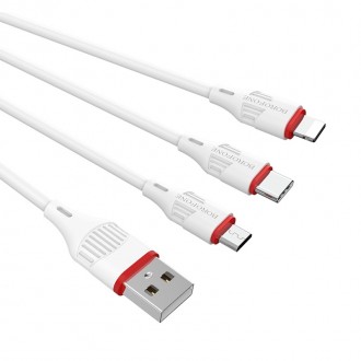 Baltas USB kabelis Borofone BX17 3in1 microUSB-Lightning-Type-C