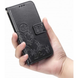 Juodas atverčiamas dėklas "Gėlių knyga" telefonui Samsung Galaxy A02s 