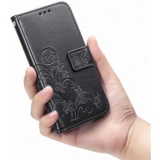 Juodas atverčiamas dėklas "Gėlių knyga" telefonui Samsung Galaxy A15 4G / A15 5G