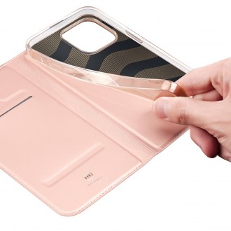 Rožinis-Auksinis atverčiamas dėklas "Dux Ducis Skin Pro" telefonui iPhone 15 Plus