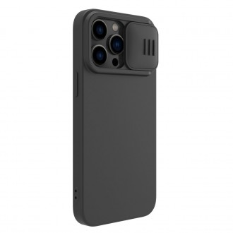 Juodas dėklas su kameros apsauga "Nillkin CamShield Silky Magnetic Silicone" telefonui iPhone 14 Pro Max