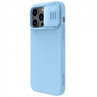 Šviesiai mėlynas dėklas su kameros apsauga "Nillkin CamShield Silky Magnetic Silicone" telefonui iPhone 14 