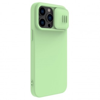 Šviesiai žalias dėklas su kameros apsauga "Nillkin CamShield Silky Magnetic Silicone" telefonui iPhone 14 Pro Max
