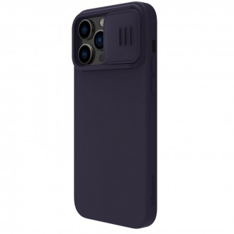 Tamsiai violetinis dėklas su kameros apsauga "Nillkin CamShield Silky Magnetic Silicone" telefonui iPhone 14 Pro Max