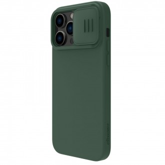 Tamsiai žalias dėklas su kameros apsauga "Nillkin CamShield Silky Magnetic Silicone" telefonui iPhone 14 Pro 