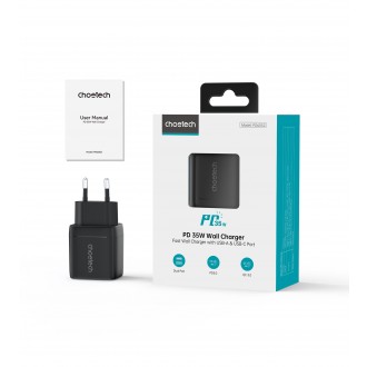 Pakrovėjas-įkroviklis Choetech PD6052 USB-C / USB-A PD35W GaN juodas