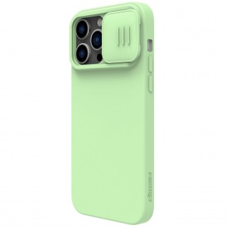 Šviesiai žalias dėklas su kameros apsauga "Nillkin CamShield Silky Silicone" telefonui iPhone 15