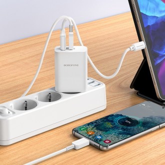 Pakrovėjas - Įkroviklis Borofone BN10 Type-C 65W / USB-A 22.5W baltas