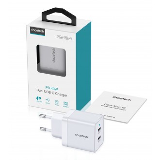 Pakrovėjas-Įkroviklis Choetech Q5006 2xUSB-C PD40W baltas