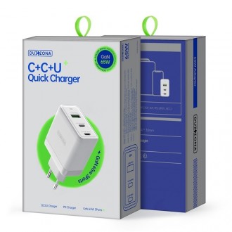 Pakrovėjas - Įkroviklis DUZZONA T1 65W 1xUSB, 2xType-C baltas