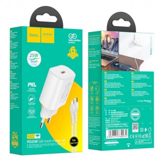 Pakrovėjas - Įkroviklis Hoco N22 PD25W + Lightning baltas