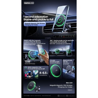 Automobilinis laikiklis-įkroviklis Remax RM-C01 MagSafe 15W juodas