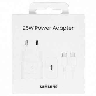 Įkroviklis Samsung EP-T2510XWEGEU 25W + USB-C kabelis baltas