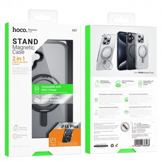 Juodas matinis dėklas/stovas "Hoco Magnetic Stand 2in1" telefonui Apple iPhone 16 