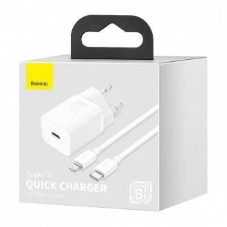 Pakrovėjas - Įkroviklis Baseus Super Si 20W + Lightning 1.0m baltas TZCCSUP-B02
