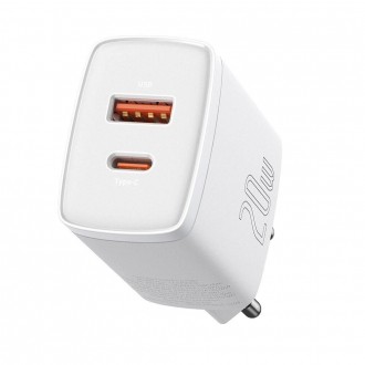 Pakrovėjas-įkroviklis buitinis Baseus USB + Type-C 20W baltas CCXJ-B02
