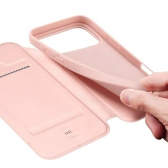 Rožinio aukso spalvos atverčiamas dėklas "Dux Ducis Skin Pro" telefonui Xiaomi Redmi Note 14 5G