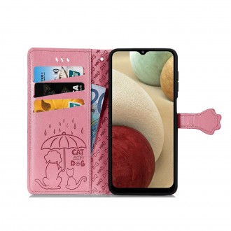 Rožinis atverčiamas dėklas "Šunys/Katės" telefonui Samsung A12