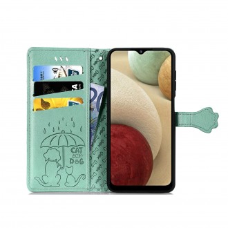 Žalias atverčiamas dėklas "Šunys/Katės" telefonui Samsung Galaxy A15 4G / A15 5G