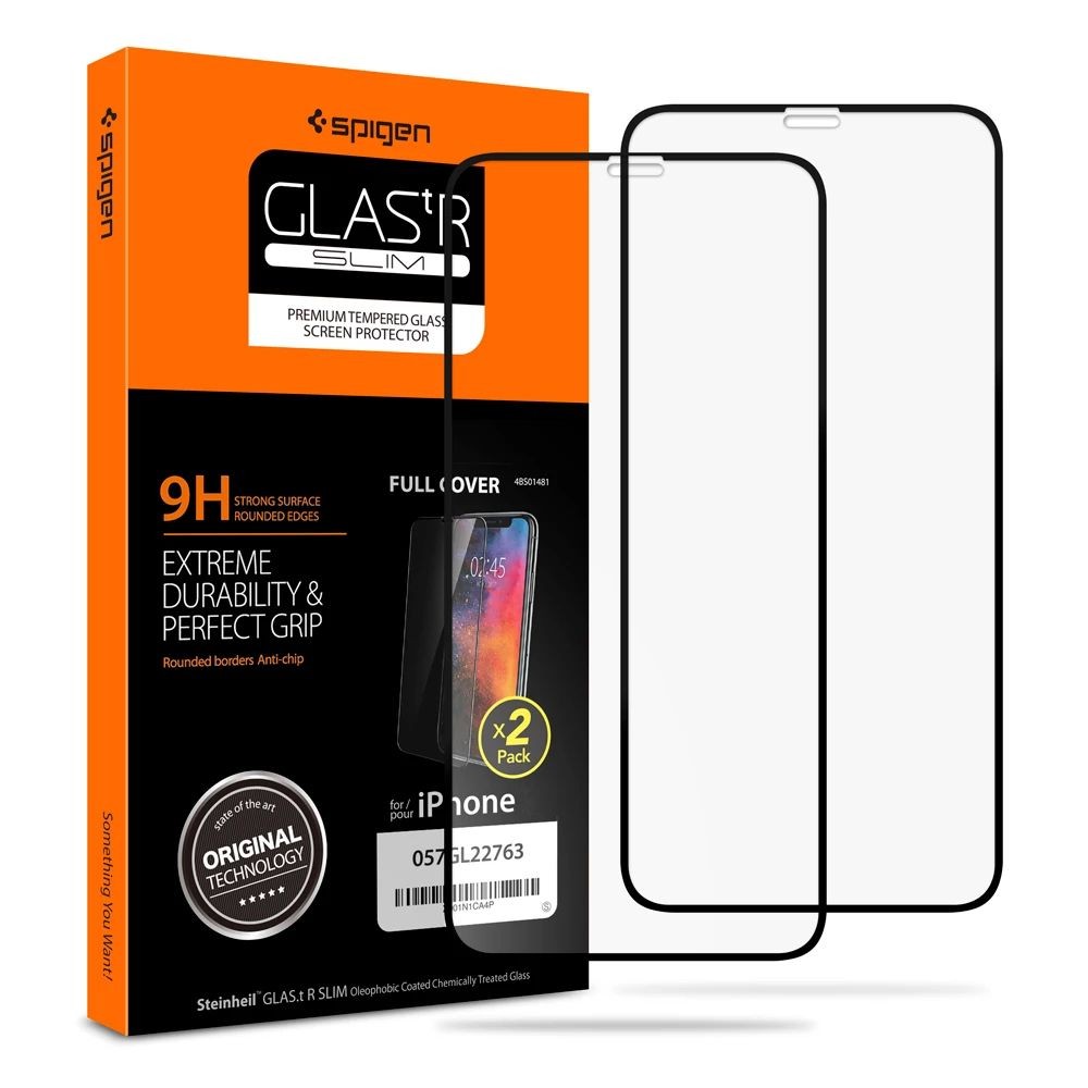 Apsauginis grūdintas stiklas juodais kraštais "Spigen Glass Fc" (2vnt) telefonui Apple Iphone 11 Pro