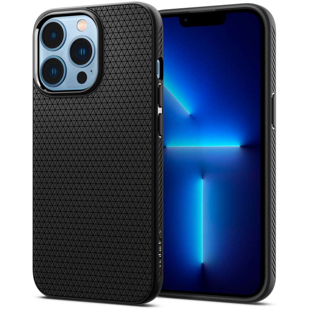Juodas originalios tekstūros dėklas "Spigen Liquid Air" telefonui iPhone 13 Pro