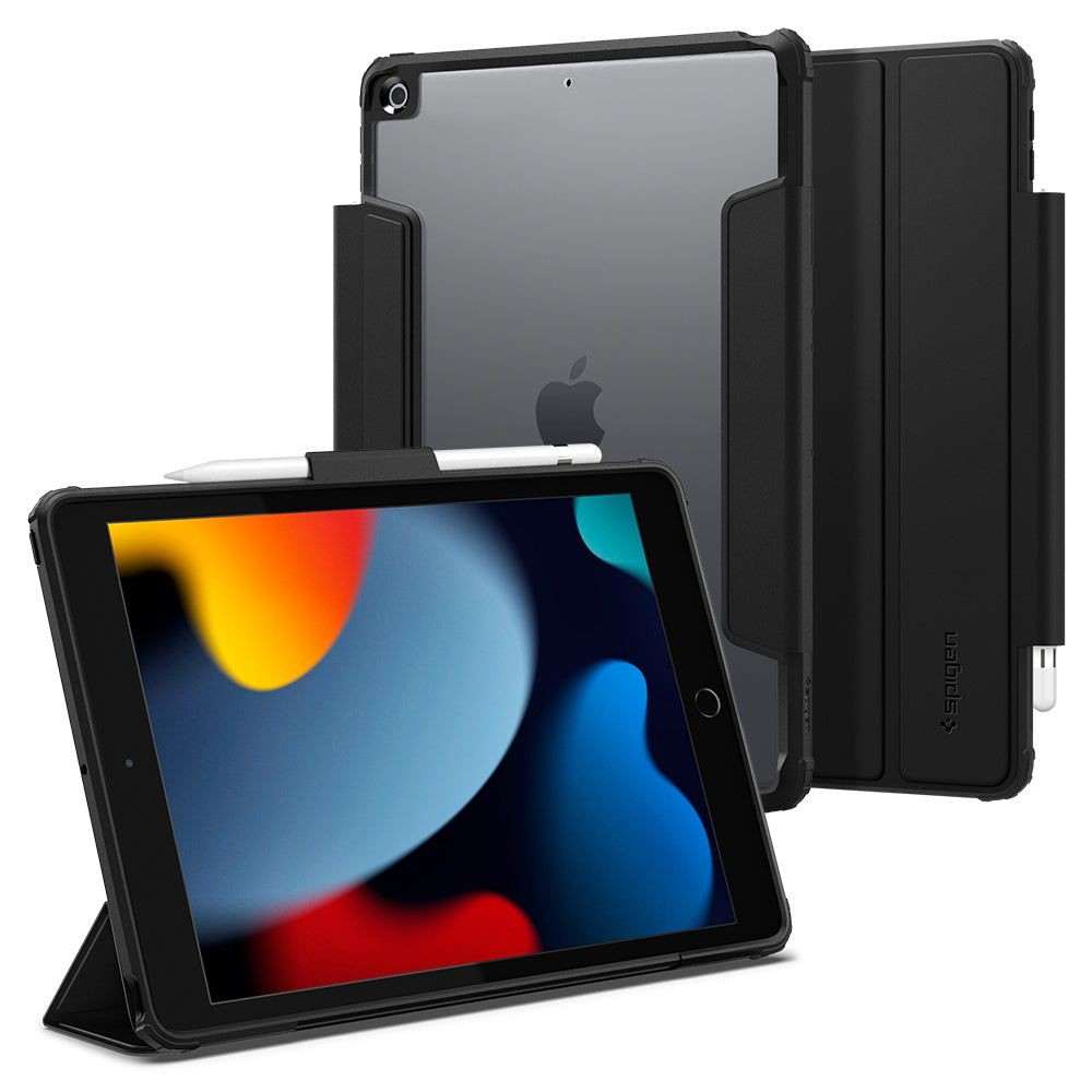 Juodas atverčiamas išskirtinio dizaino dėklas "Spigen Ultra Hybrid Pro" iPad 10.2 2019 / 2020 / 2021