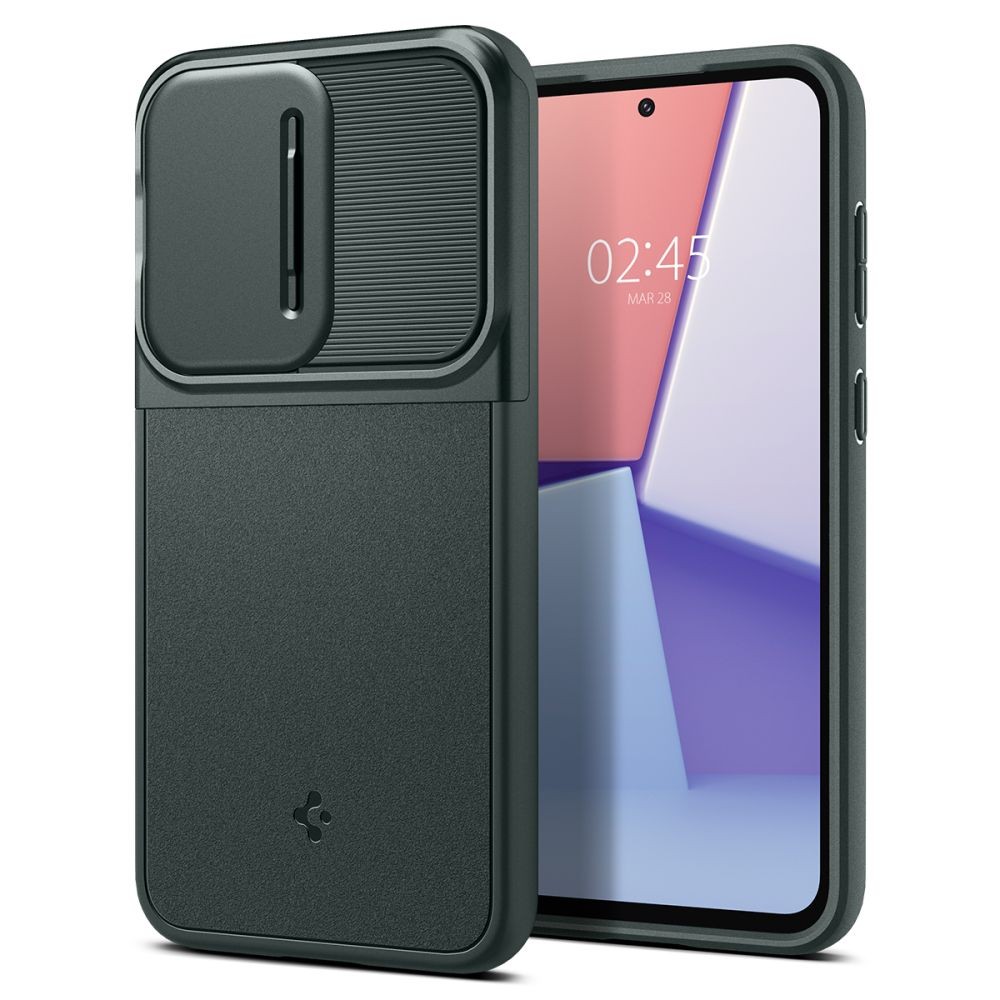 Žalias tekstūrinis dėklas su kameros apsauga "Spigen Optik Armor" telefonui Samsung Galaxy S23 FE
