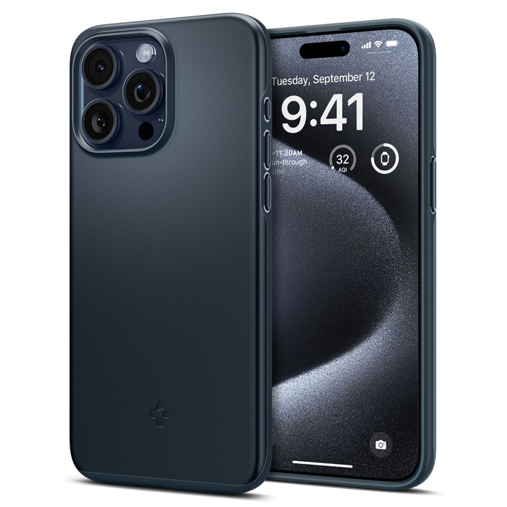 Tamsiai mėlynas dėklas "Spigen Thin Fit" telefonui iPhone 15 Pro 
