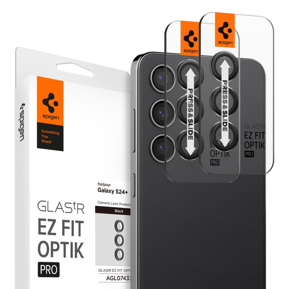 Juodos spalvos kameros apsauga "Spigen Optik.Tr Ez Fit Camera Protector" (2vnt.) telefonui Samsung Galaxy S24 Plus