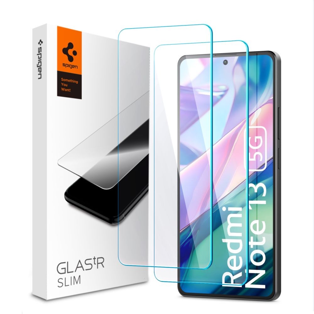 Skaidrus apsauginis grūdintas stiklas (2vnt)"Spigen Glas.Tr Slim 2-Pack" telefonui Xiaomi Redmi Note 13 5G 