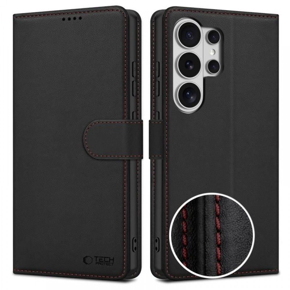 Juodas / Raudonas atverčiamas dėklas "Tech-Protect Wallet" telefonui Samsung Galaxy S26 ULTRA